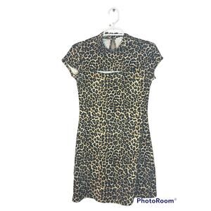Love, Fire Nordstrom Cheetah Print Short Sleeve Bodycon Keyhole Dress Size S